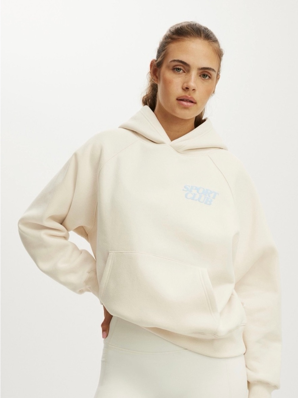 NWT Cotton On Body Plush Premium Graphic Raglan Hoodie - Coconut Milk/Sport Club - Picture 4 of 10